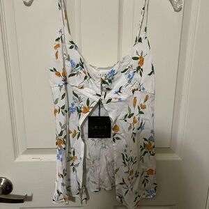 LE LIS Floral Print Women's Top and Skirt Set- White with Flowers